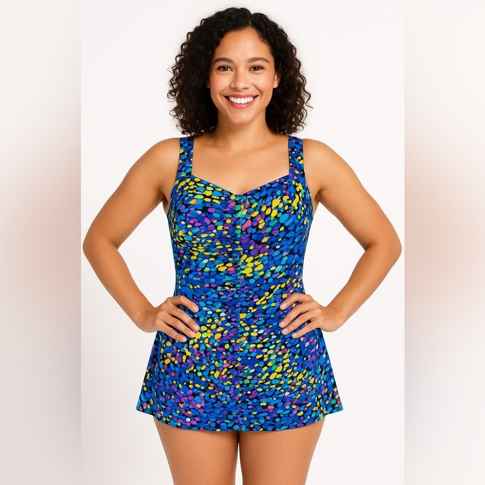 Maxine of Hollywood Swim Dress bathing suit 10 Retro Print Resort Cruise Beachy
